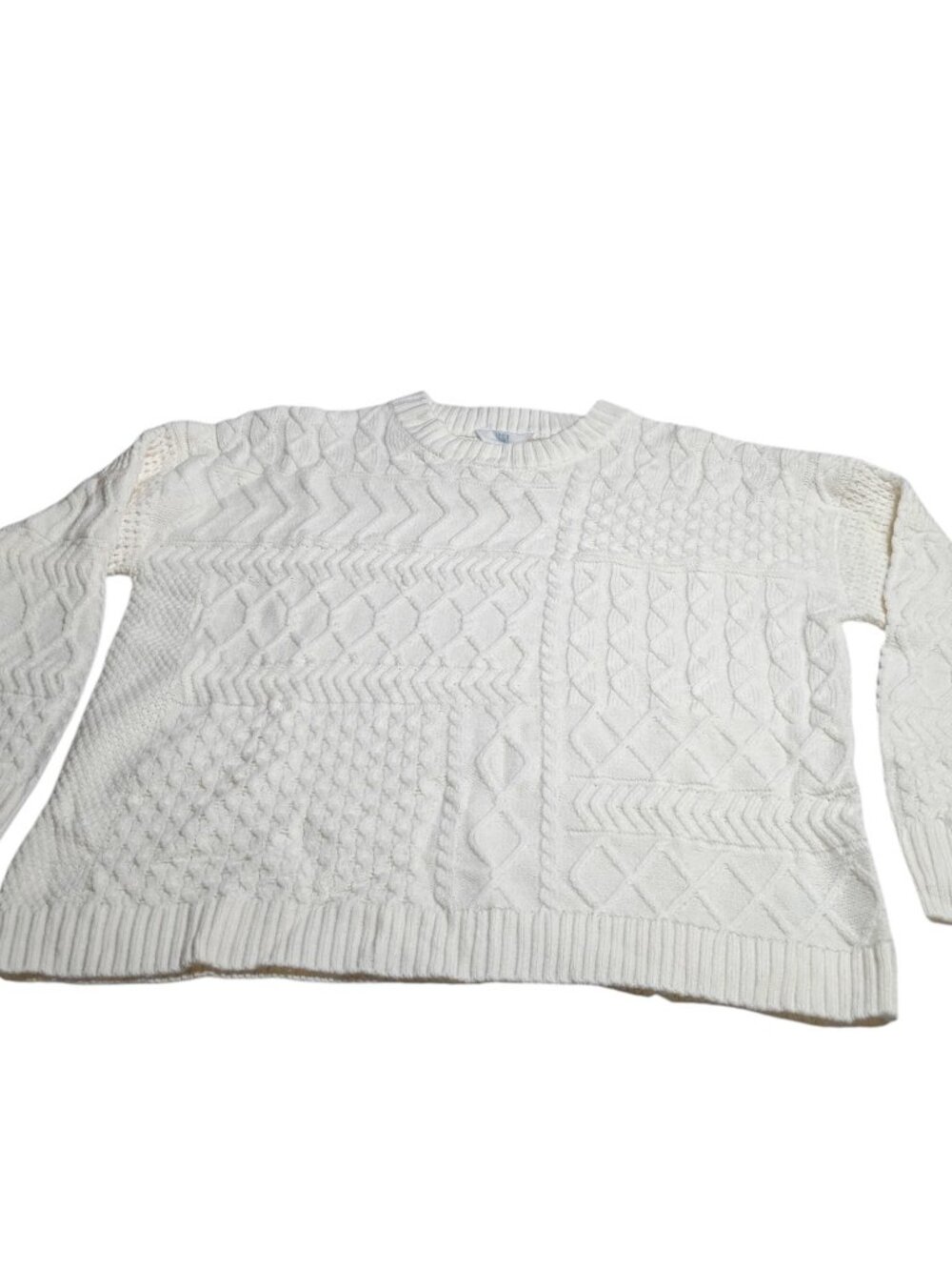 No Boundaries Juniors' Patchwork Cable Knit Crewneck Sweater Size XL 16-18